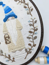 Load image into Gallery viewer, Holiday Christmas Gnome embroidery scene with holly border.