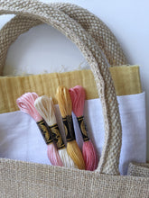 Load image into Gallery viewer, Jute bag embroidery kit with cotton and thread.